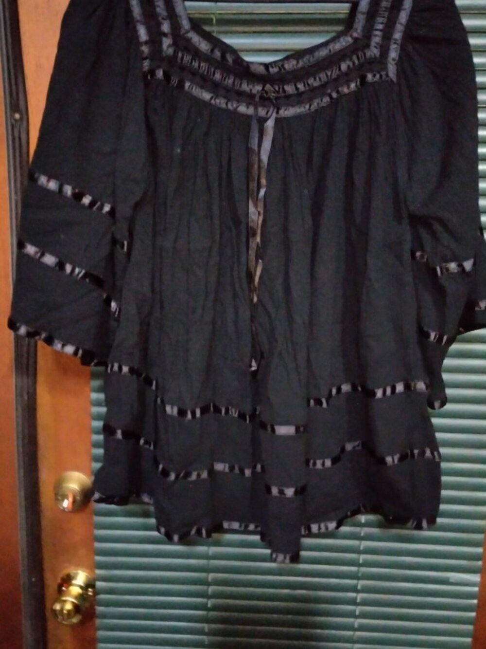 70s Gauge Bell Sleeved Goth Top Size L